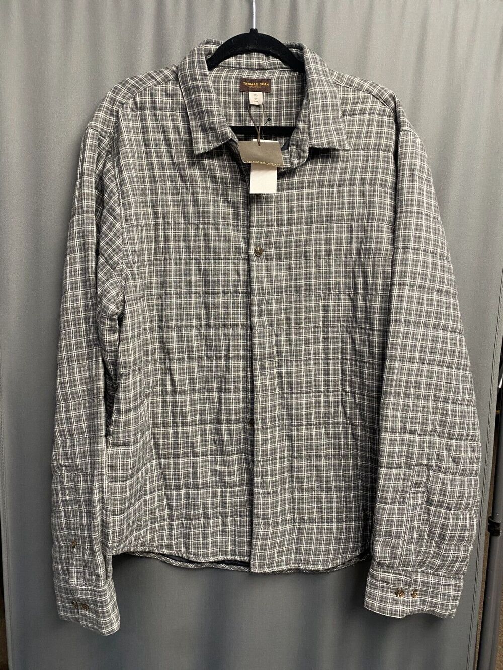 Thomas Dean Shirt Men's XXL Gray Plaid 100% Cotton Lined Long Sleeve A35